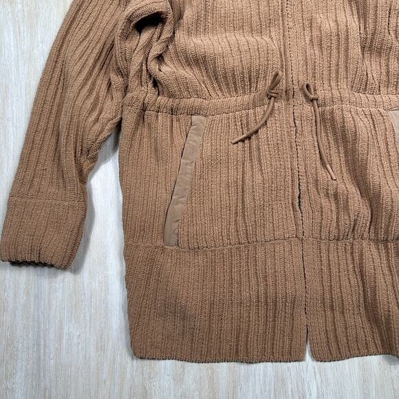 FLX Camel Brown Ribbed Knit Full Zip Sweater Jacket Drawstring Pockets Large - Picture 5 of 14